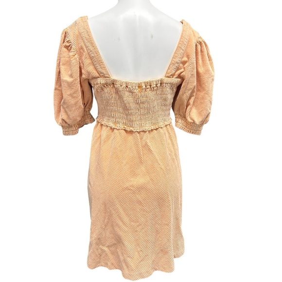 Free People Moon Flower Mini Dress Corduroy Pale Yellow Orange Puff Sleeve - Picture 8 of 13
